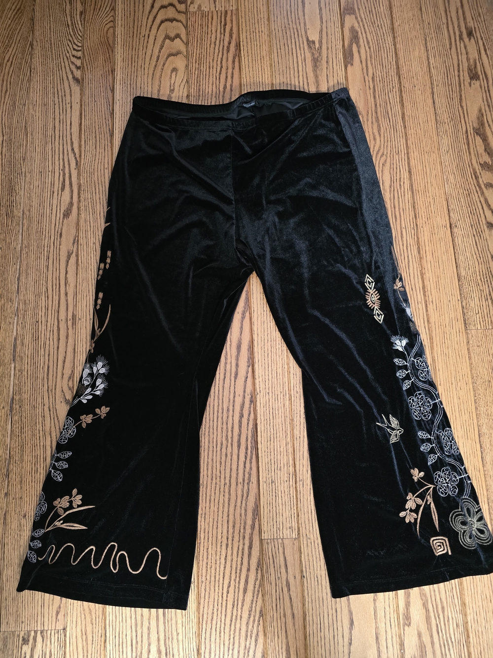 Johnny Was Black Velvet Embroidered Wide-Leg Pants 2XL